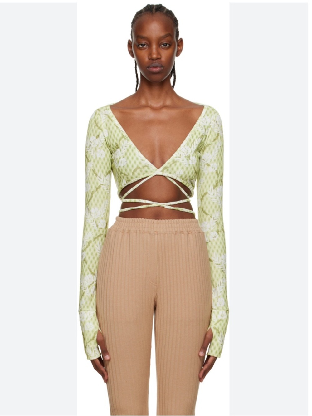 NWT KIJUN Green Self-Tie Cardigan Top Sz L
